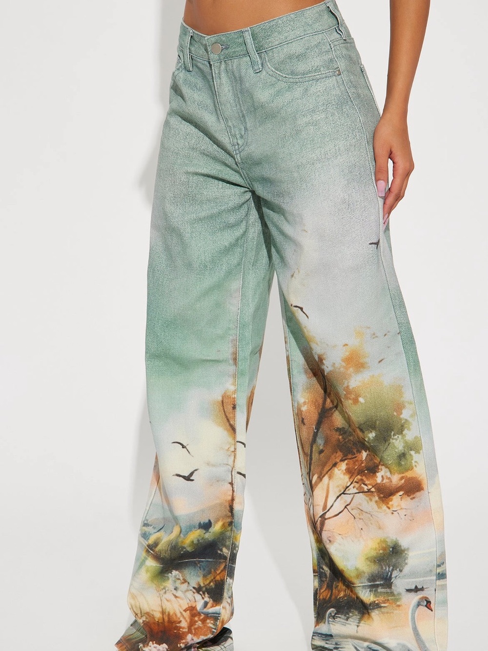 Fashion Nova Green Scenic Wide Leg Jeans